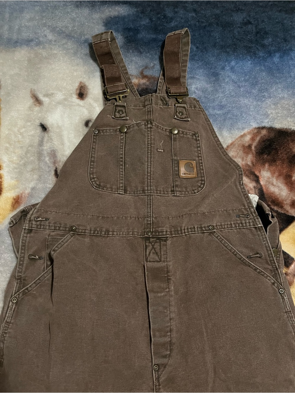 VTG Carhartt R06 CHT Bib Overalls 36x32 USA Made Union Brown Duck Workwear 90s